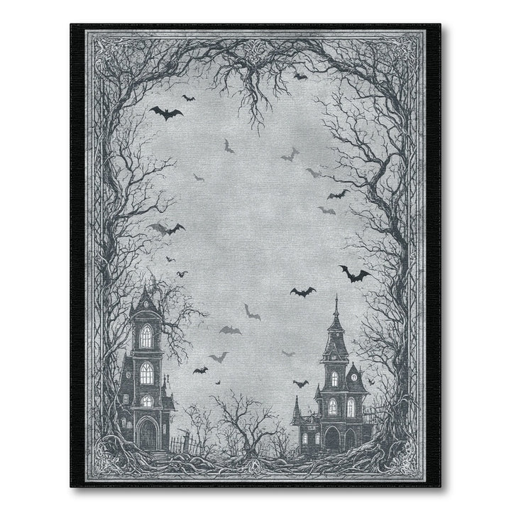 Gothic Haunted Mansion Black White Area Rug