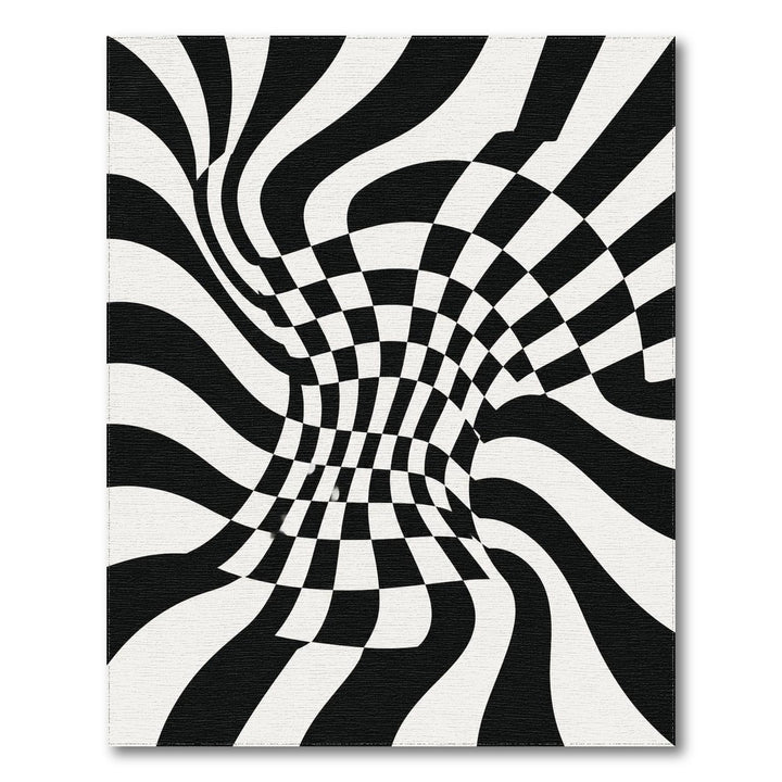 Black White Vortex Checkered Area Rug