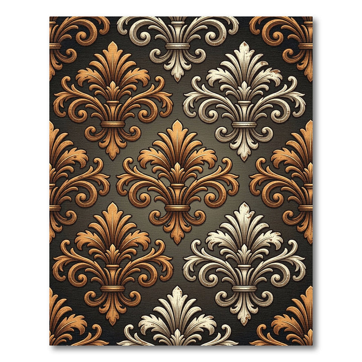 Ornate Gold and Silver Fleur-de-lis Rug