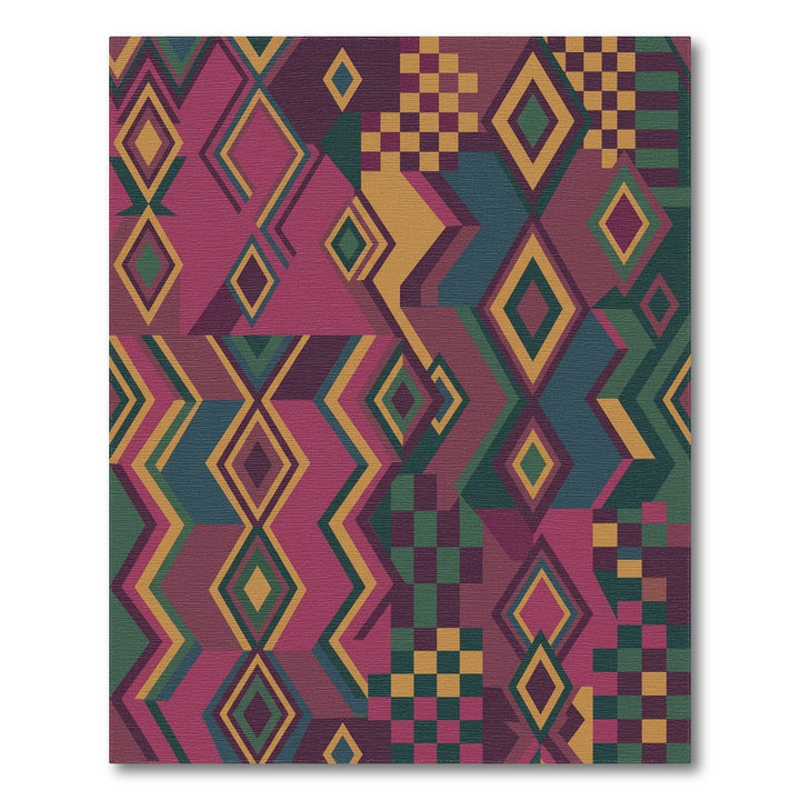 Crimson Teal Gold Geometric Diamond Patchwork Rug