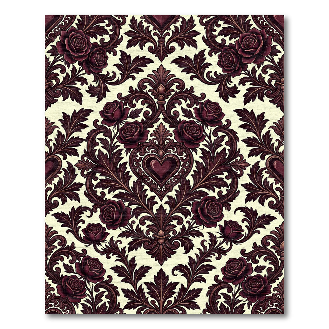 Burgundy Rose Baroque Damask Rug