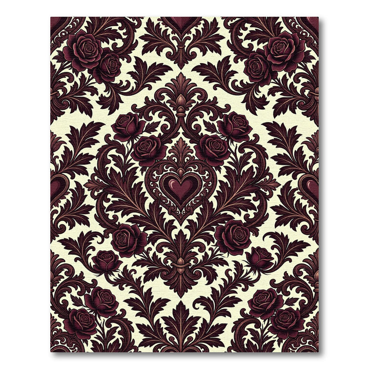 Burgundy Rose Baroque Damask Rug