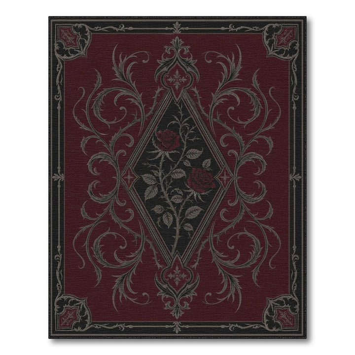 Red Floral Vintage Area Rug with Silver Roses