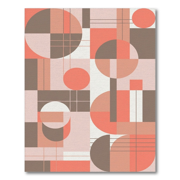 Coral Brown Geometric Circles Squares Rug