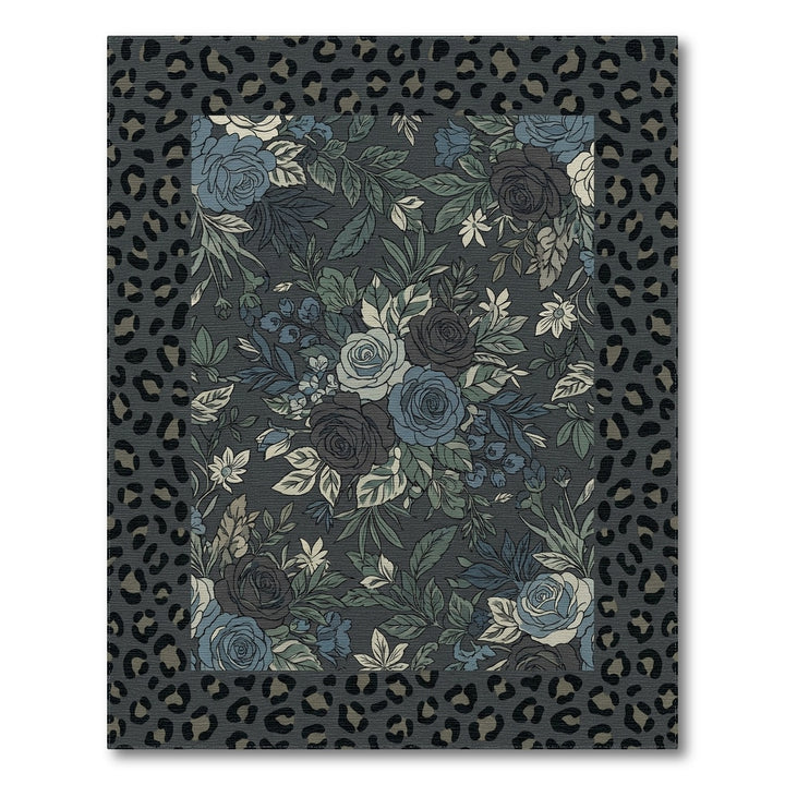 Moody Blue Floral Leopard Border Rug