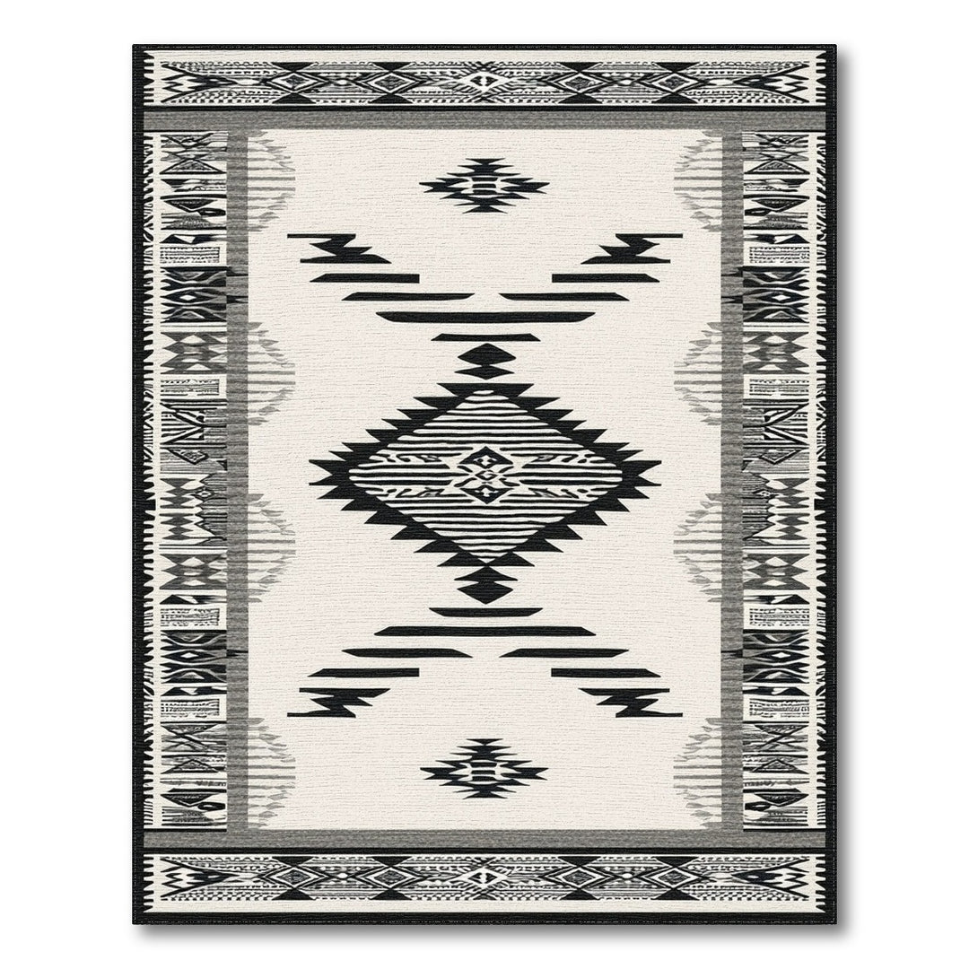 Black White Heritage Tribal Area Rug