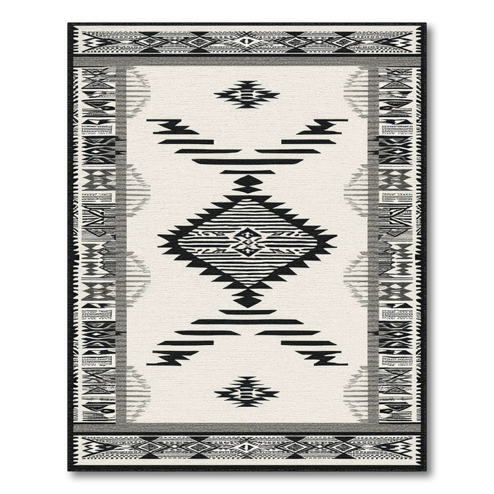 Black White Heritage Tribal Area Rug