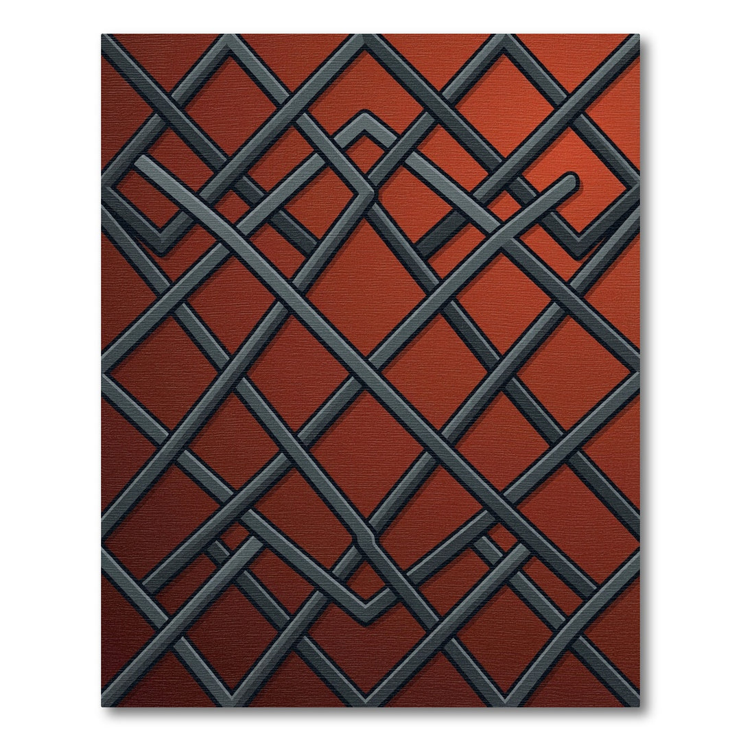 Deep Red Interlocking Geometric Lines Rug