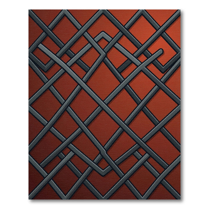 Deep Red Interlocking Geometric Lines Rug