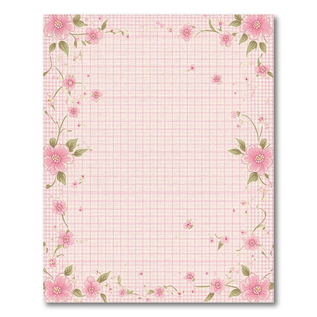 Pink Gingham Floral Washable Area Rug
