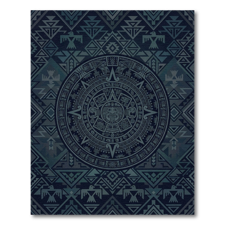 Deep Blue Aztec Sun Medallion Rug