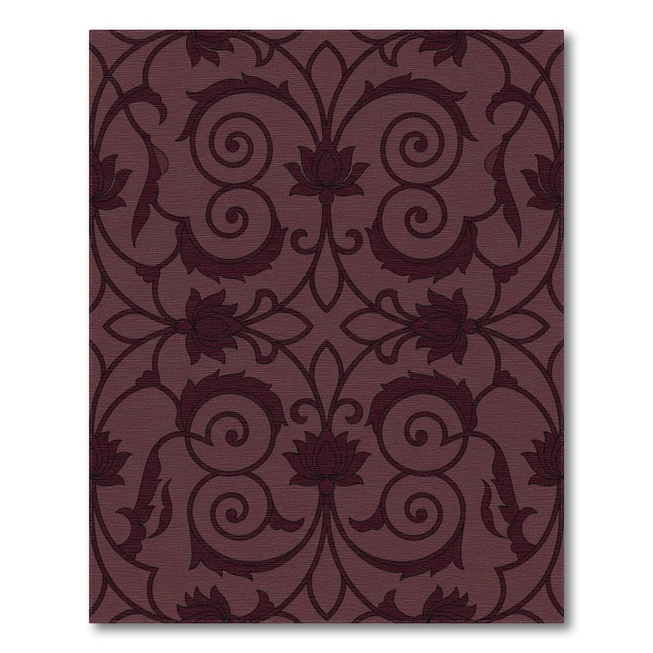 Deep Burgundy Floral Scrollwork Rug