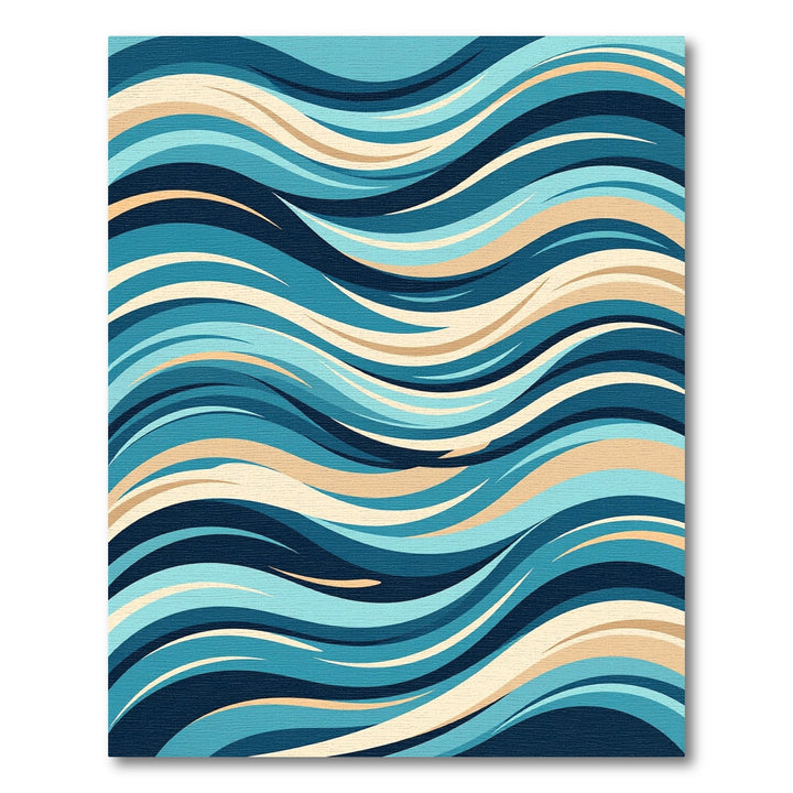Ocean Waves Blue Cream Abstract Rug