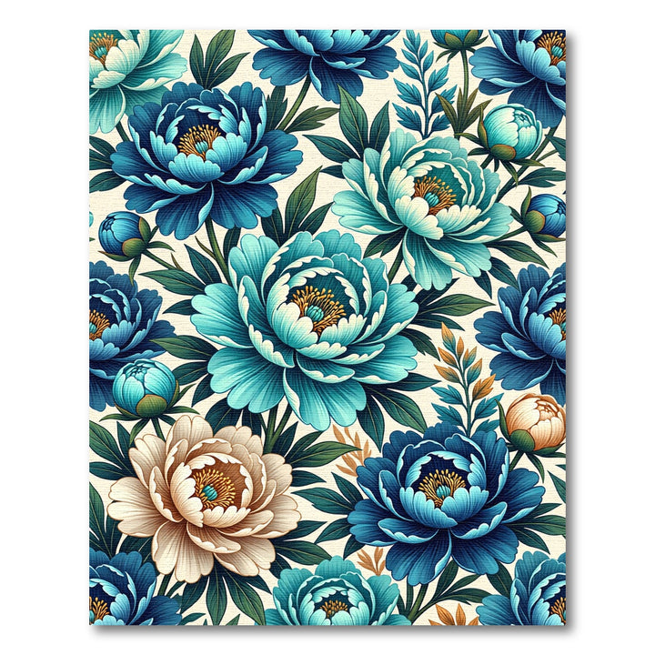 Aqua Blue Peony Floral Medallion Rug