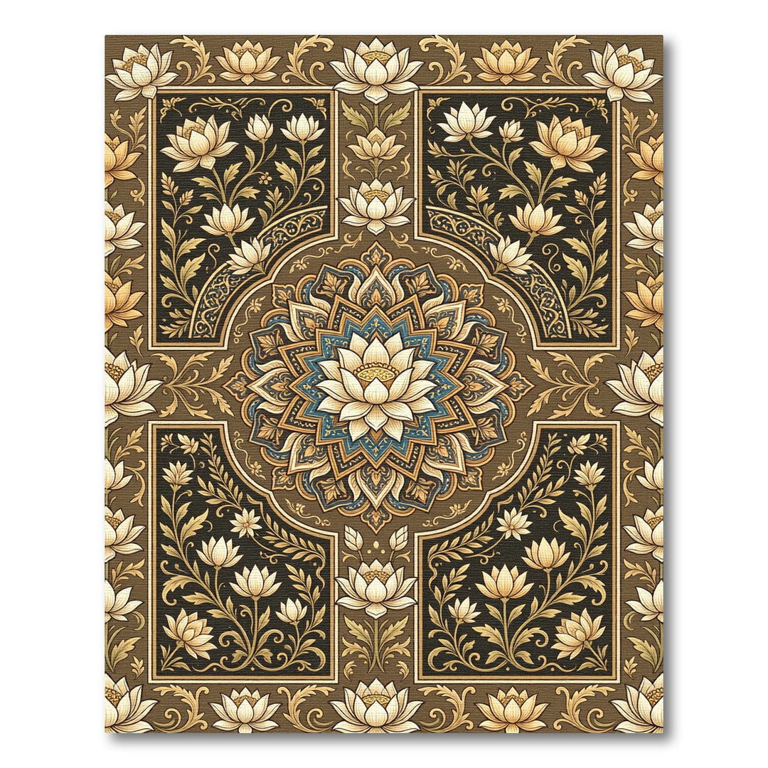 Golden Lotus Mandala Brown Rug