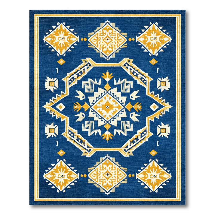 Blue Southwestern Area Rug with Yellow Accents