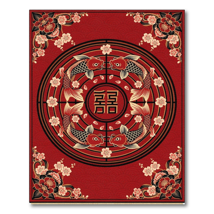 Red Koi Fish Cherry Blossom Area Rug