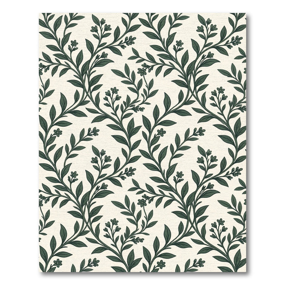 Dark Green Botanical Vine Swirl Rug