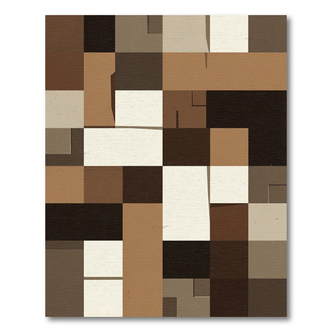 Earthy Brown Cream Geometric Blocks Rug