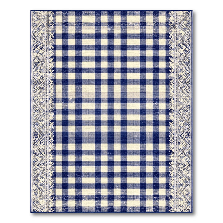 Navy Blue Checkered Vintage Area Rug