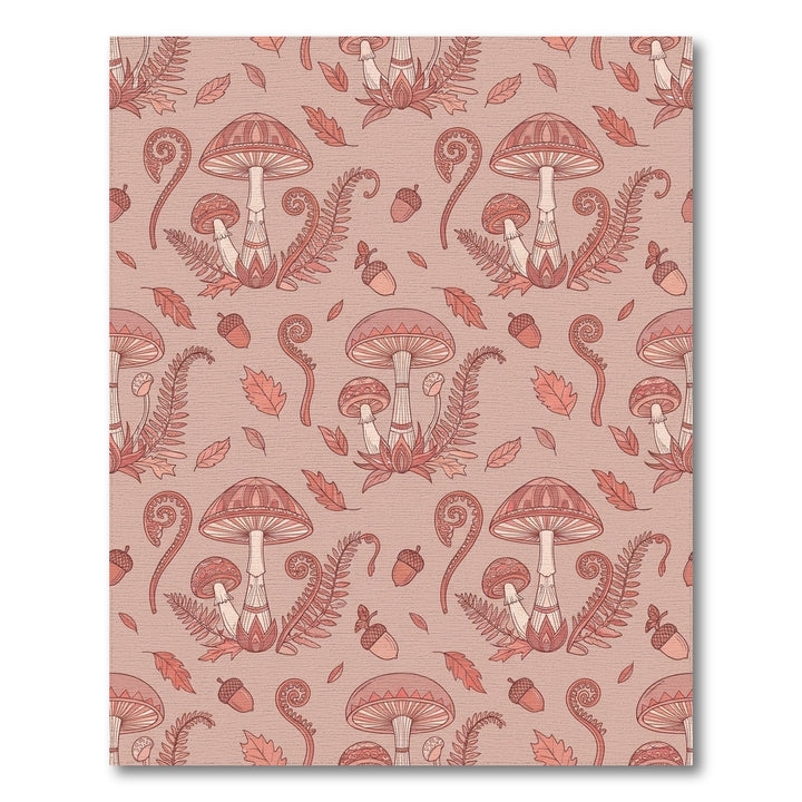 Terracotta Mushroom Fern Acorn Repeating Motif Rug