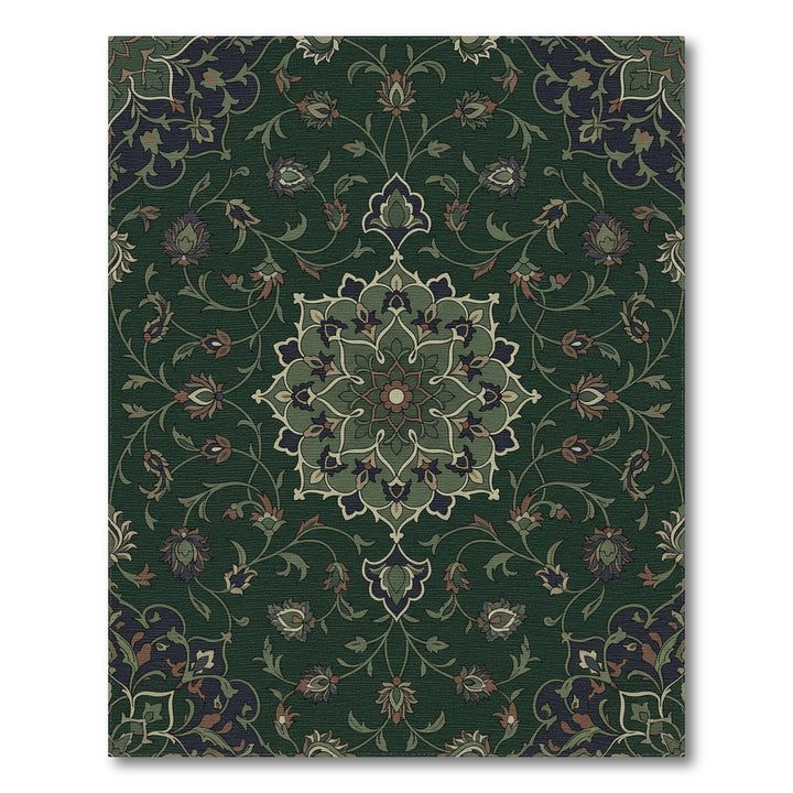 Deep Forest Green Floral Medallion Rug