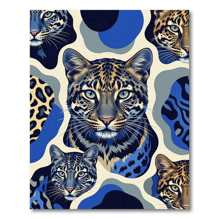 Abstract Blue Leopard Faces Rug