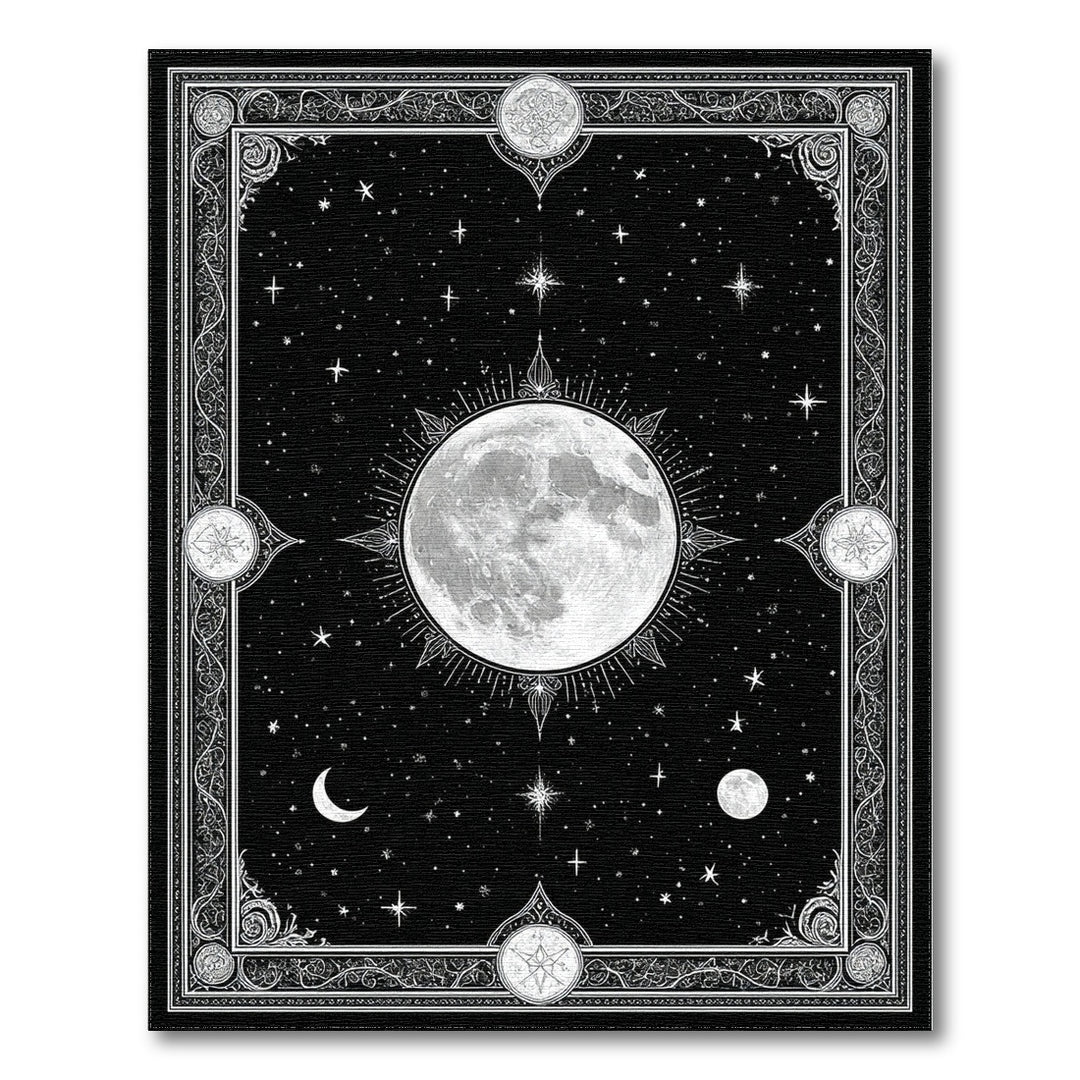 Celestial Moon Phase Black White Area Rug