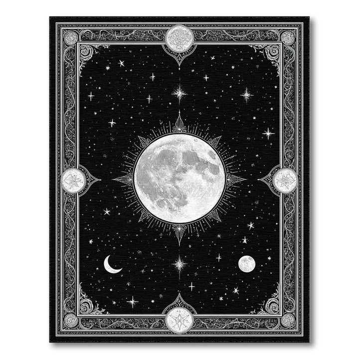 Celestial Moon Phase Black White Area Rug