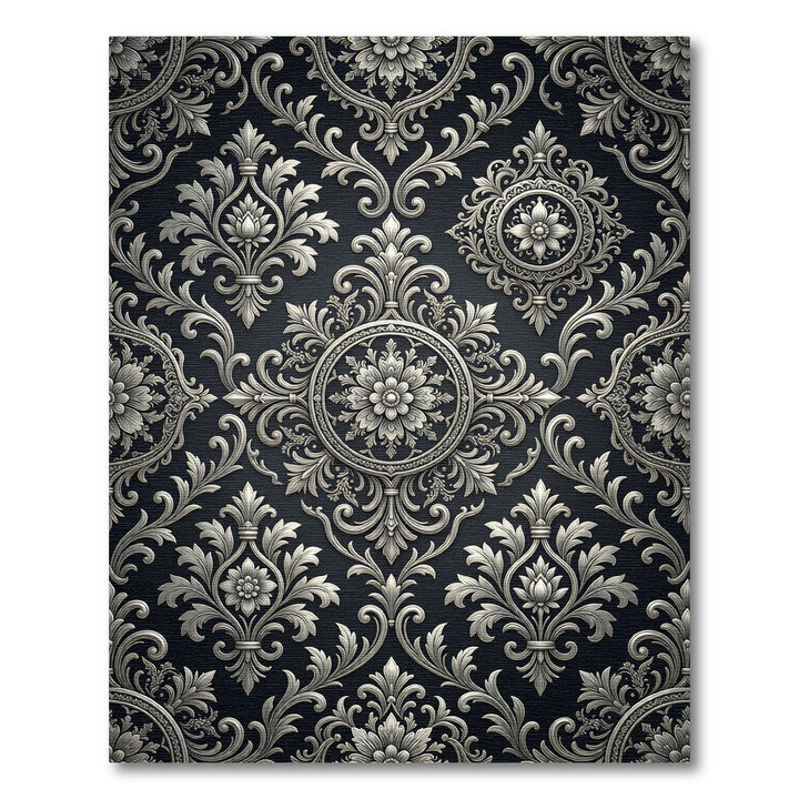 Ornate Silver Damask Floral Ornament Rug