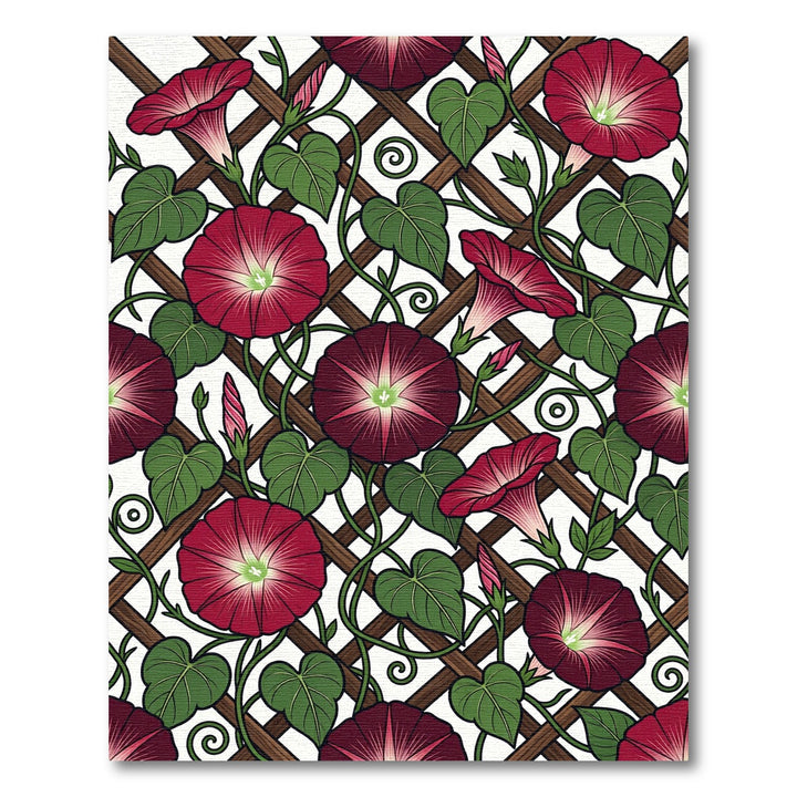 Crimson Morning Glory Lattice Floral Rug