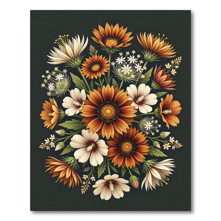 Orange White Floral Arrangement Rug