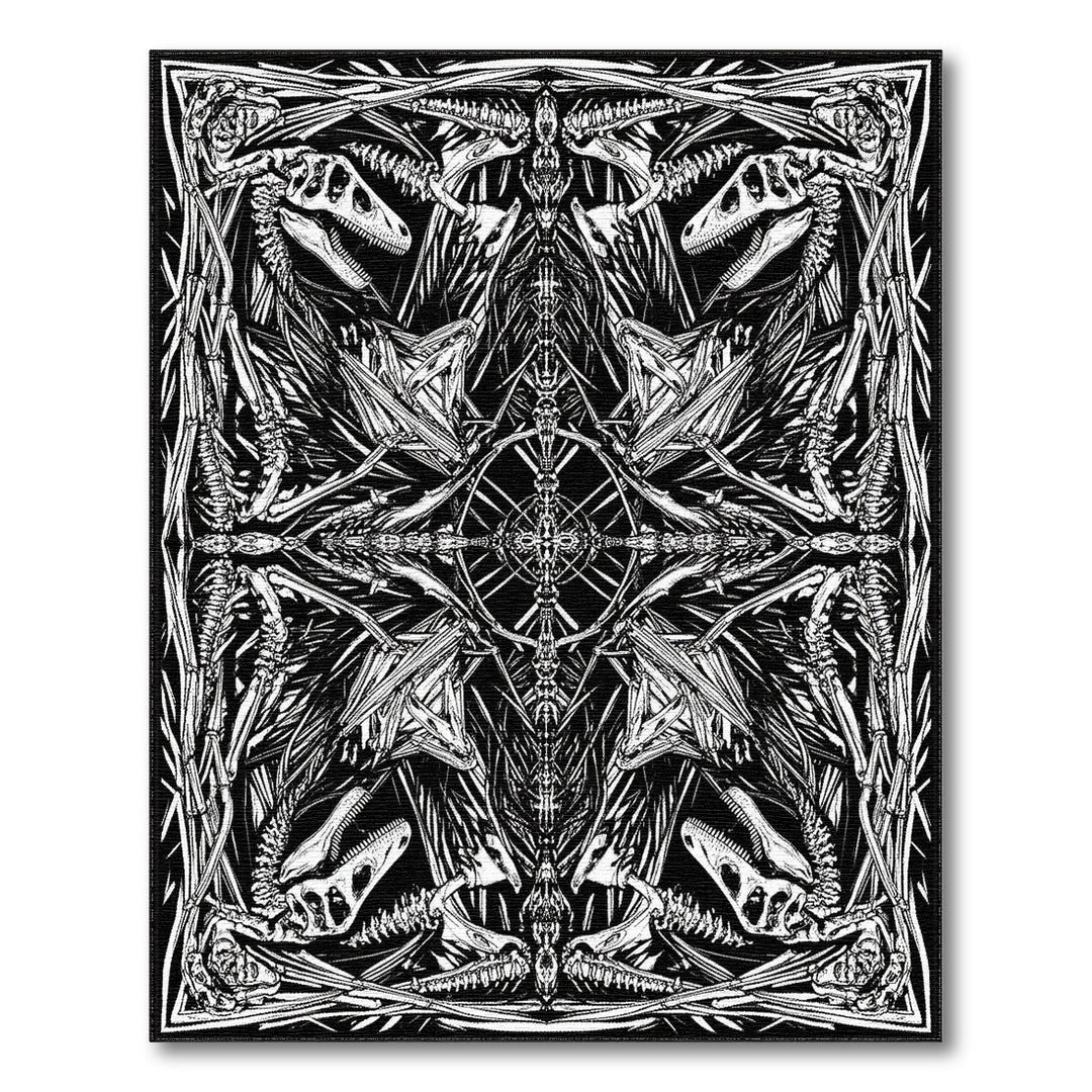 Black and White Dinosaur Skeleton Geometric Area Rug