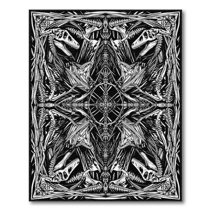 Black and White Dinosaur Skeleton Geometric Area Rug