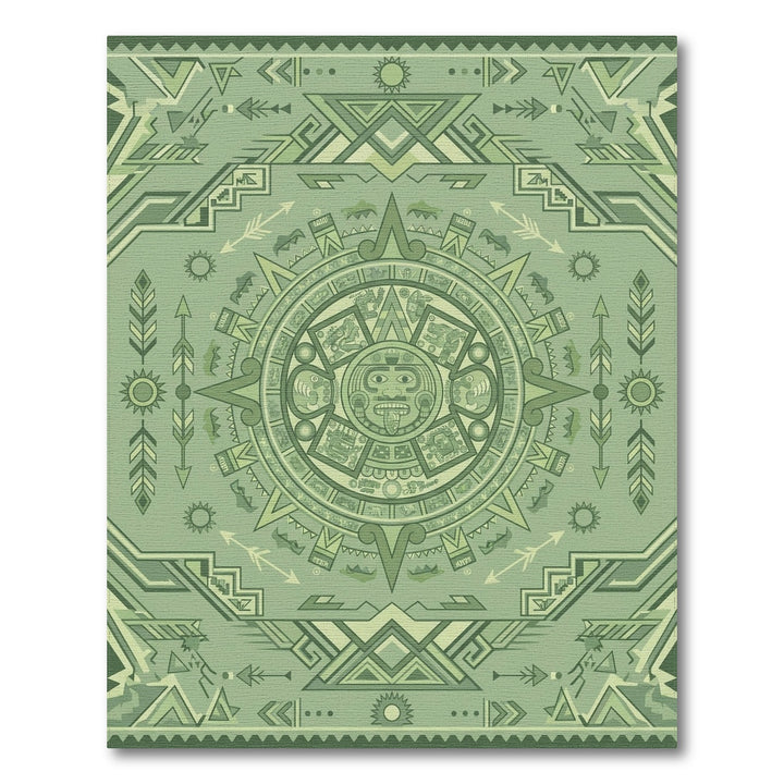 Green Aztec Sun Stone Geometric Rug