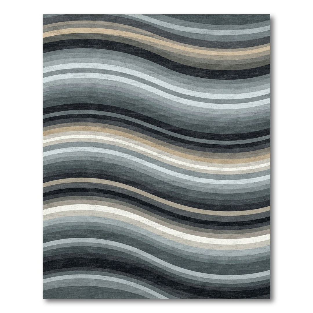 Abstract Wavy Gray Tan Stripe Rug
