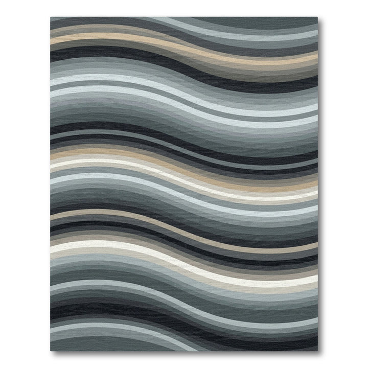 Abstract Wavy Gray Tan Stripe Rug