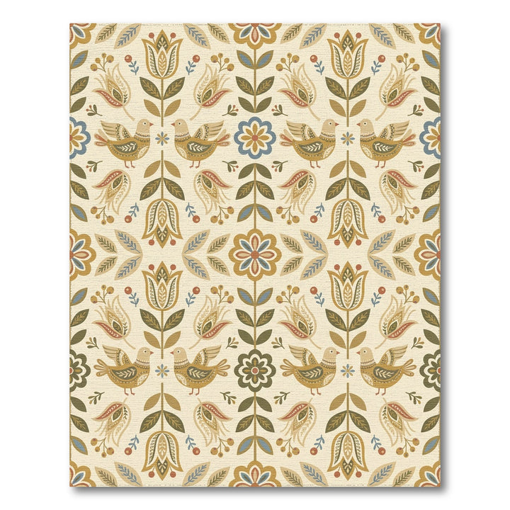 Folk Art Birds Floral Garden Cream Rug