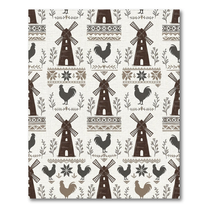 Farmhousewindmill and rooster folk art Rug