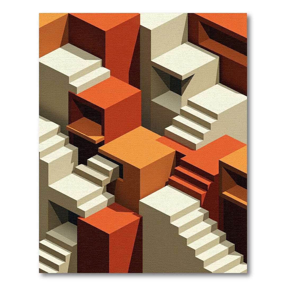 Abstract Orange Geometric Staircase Composition Rug