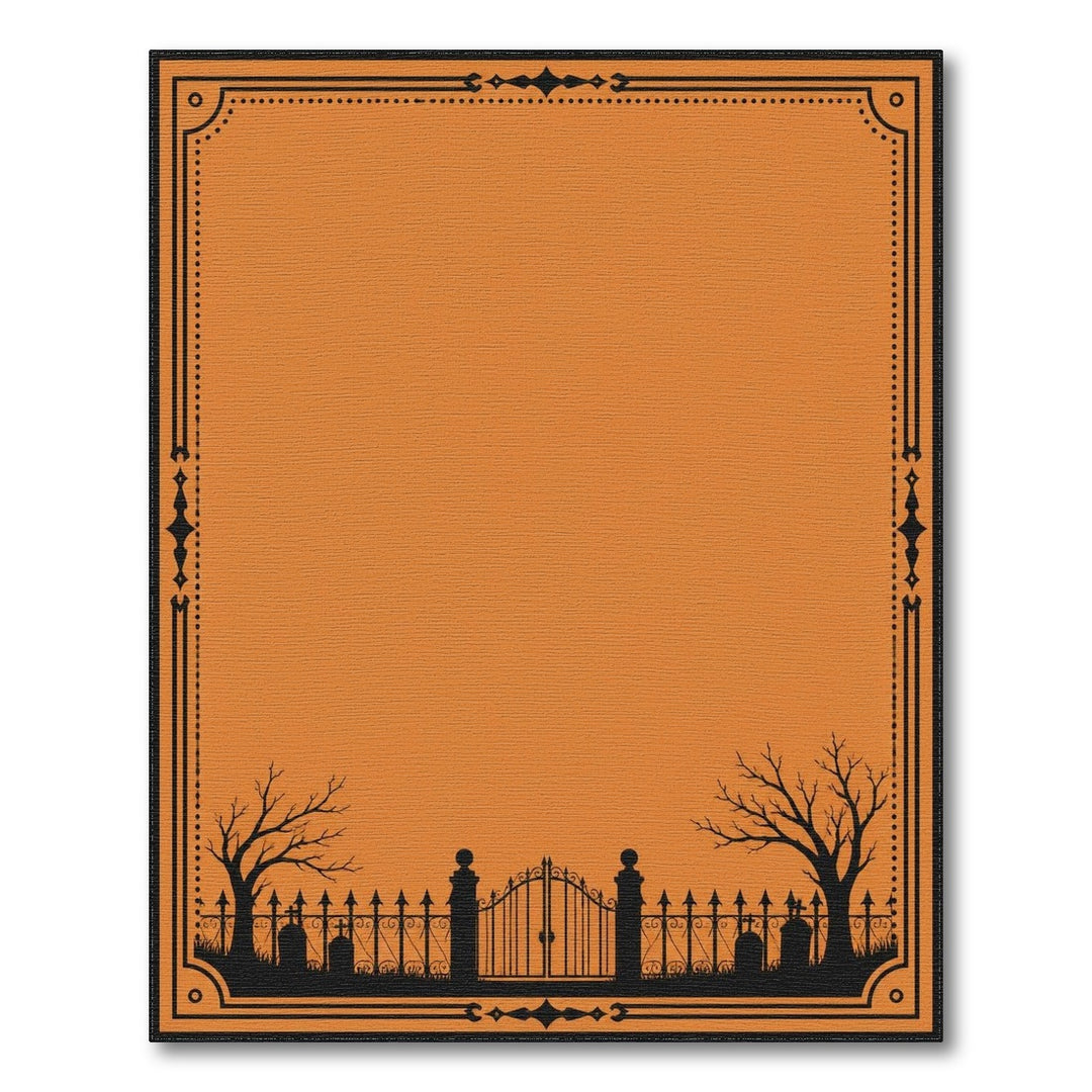 Orange Graveyard Gate Silhouette Area Rug