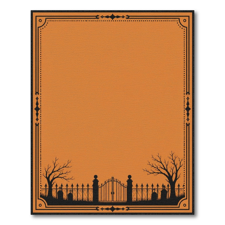Orange Graveyard Gate Silhouette Area Rug