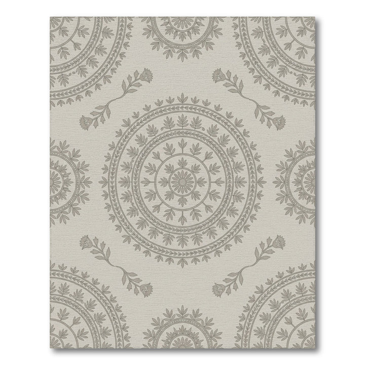 Neutral Grey Circular Floral Medallion Rug