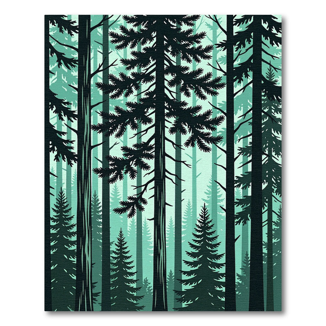 Emerald Forest Silhouette Tall Trees Rug