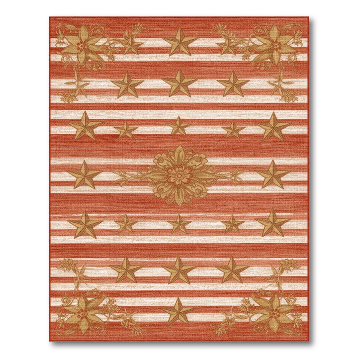 Red Striped Gold Star Floral Area Rug
