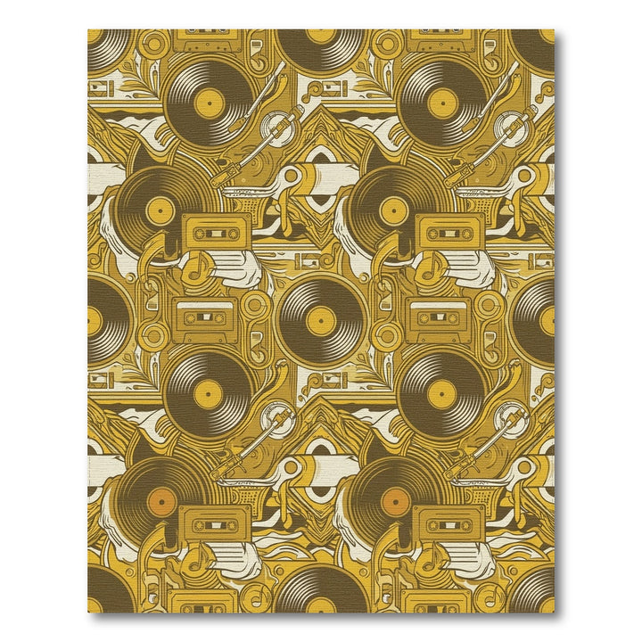 Retro Vinyl Cassette Turntable Collage Rug