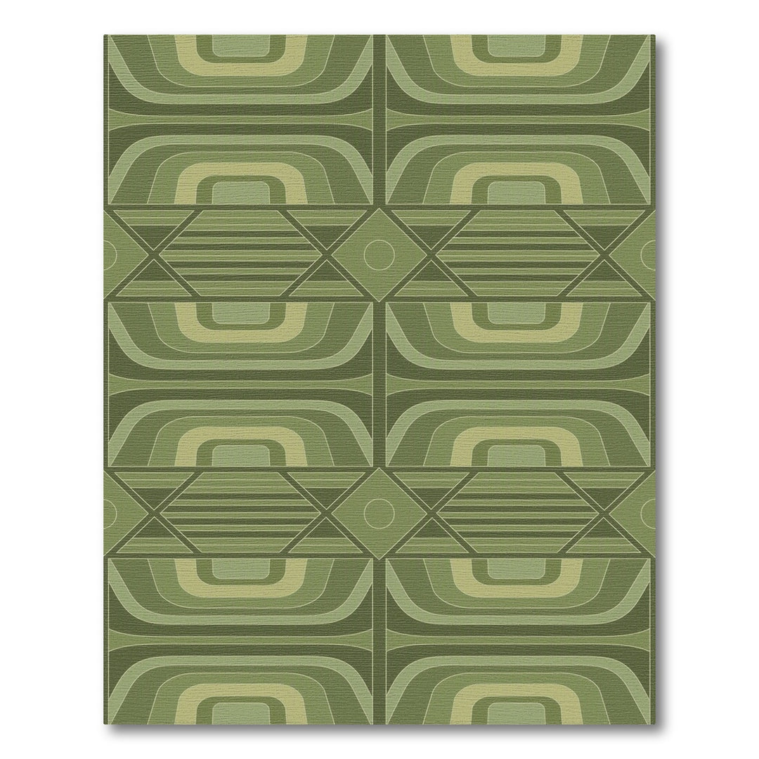 Green Layered Green Geometric Area Rug