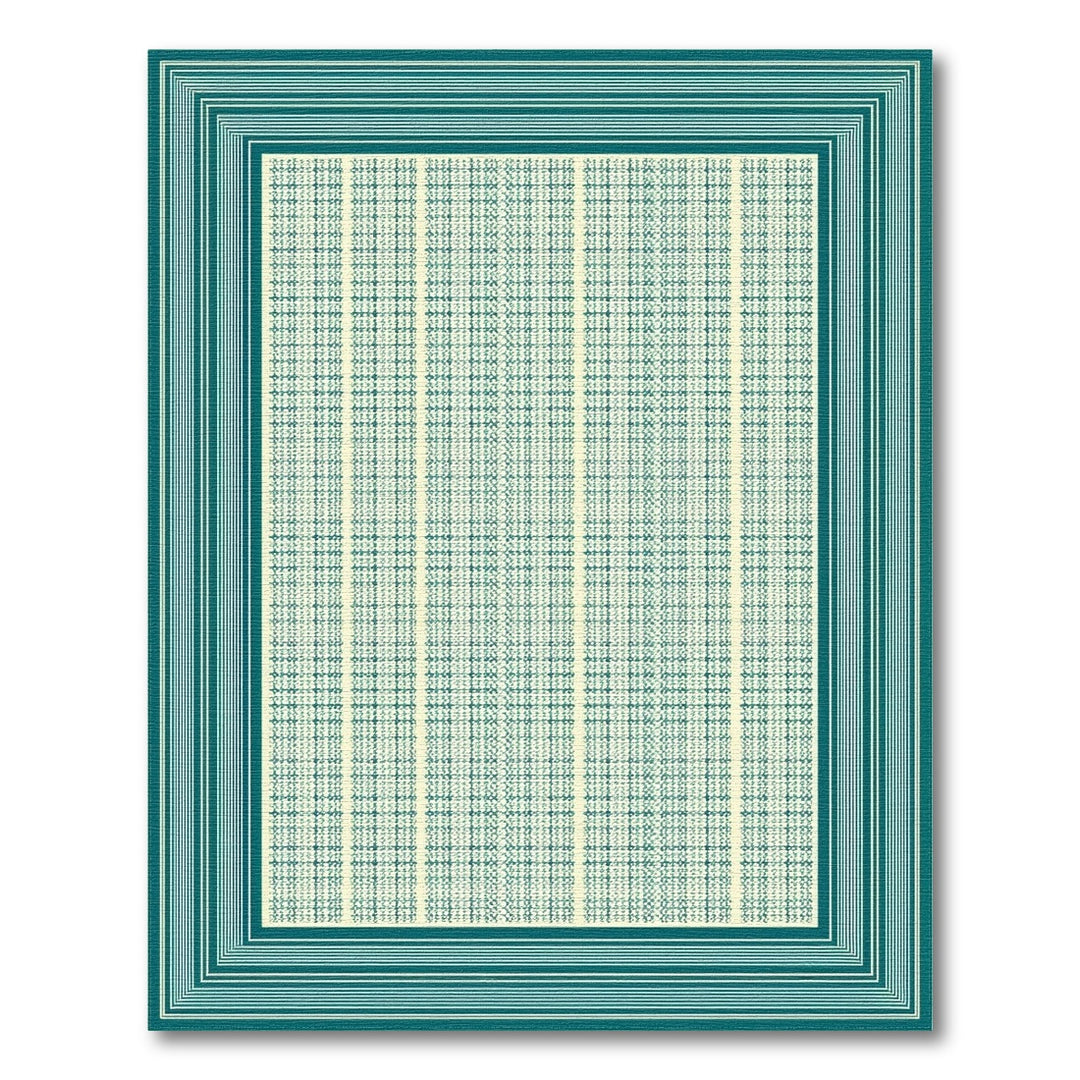 Blue and Teal Geometric Bordered Area Rug