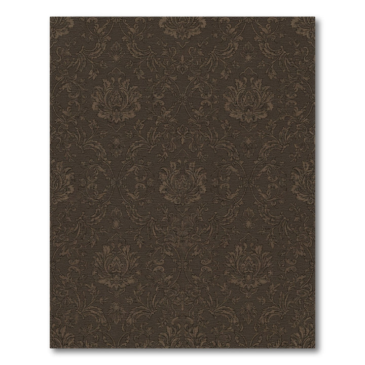 Brown Damask Scrollwork Medallion Rug