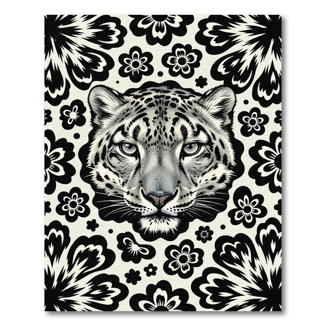 Black White Leopard Floral Rug